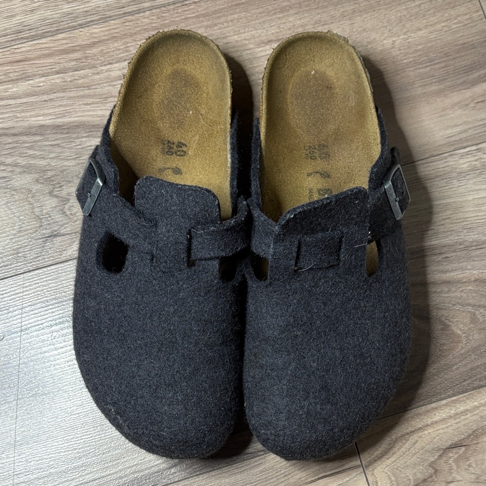 Birkenstock Boston Anthracite Wool Felt Clogs